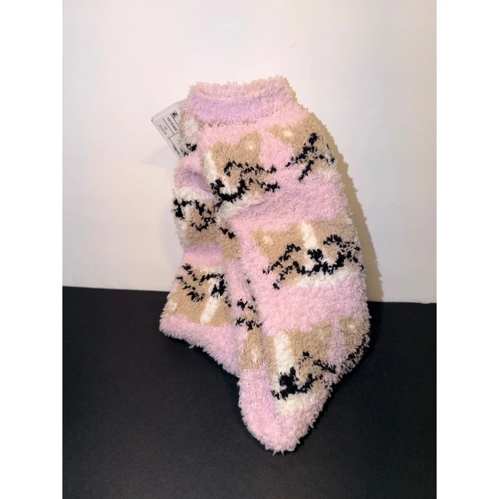 Stay Cozy Women Pink Cat Face Fuzzy Crew Sock 1 Pair Set NEW